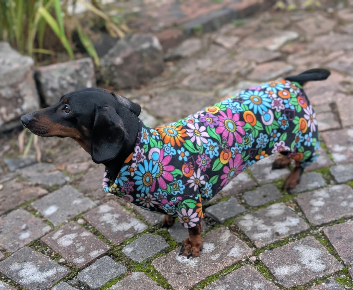 Dachshund patterned fleece onesie